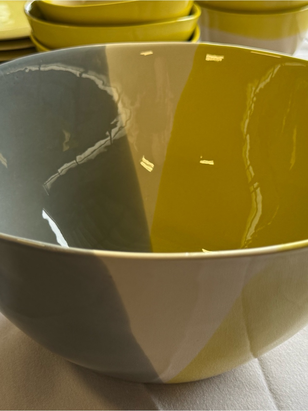 Crate&Barrel Myro Two-Tone Ceramic Serving Bowl in Yellow and Gray 10.5 x 4.5